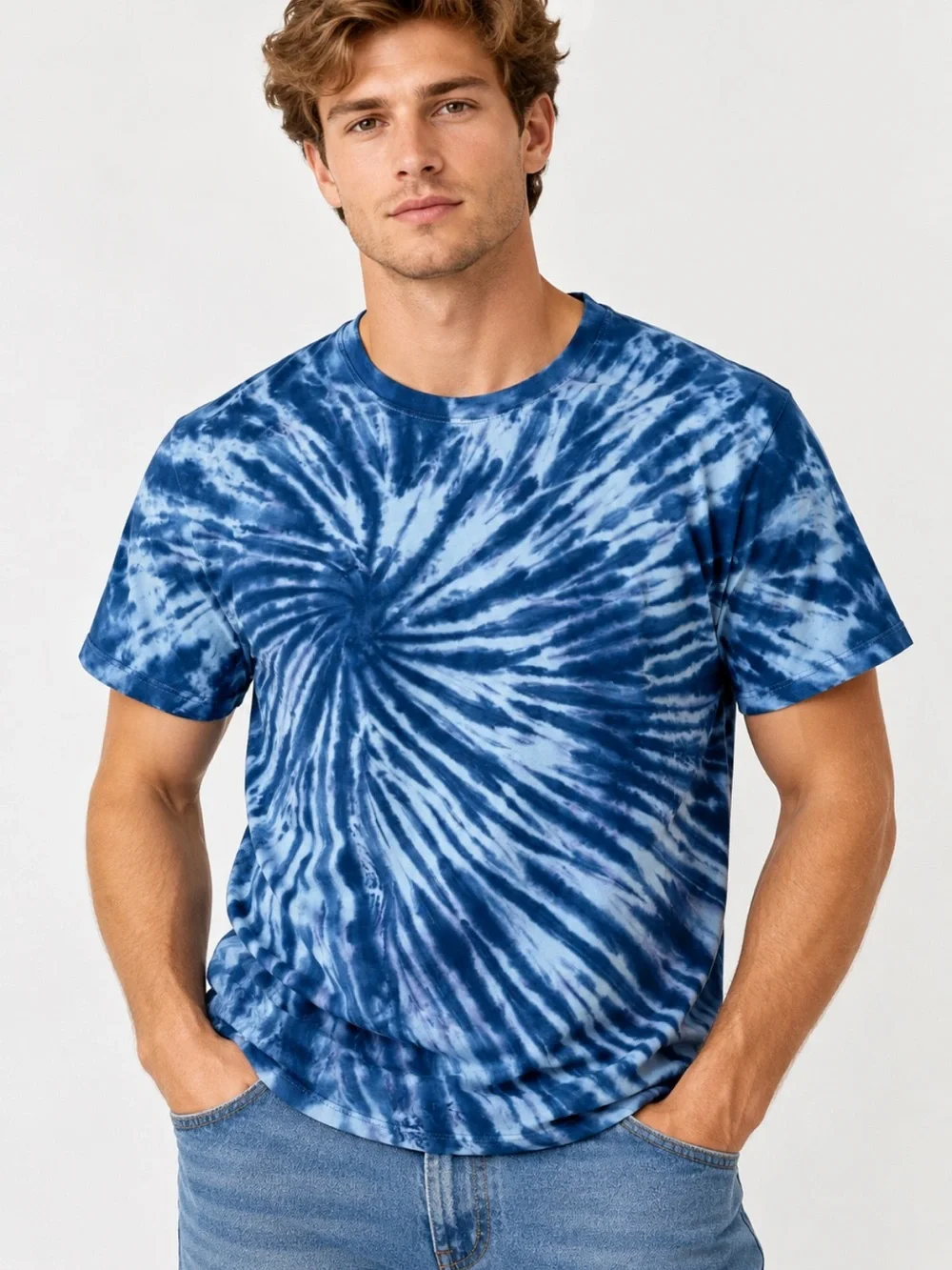 J.Crew L Tie Dye T-Shirt Blue White 100% Cotton Short Sleeve